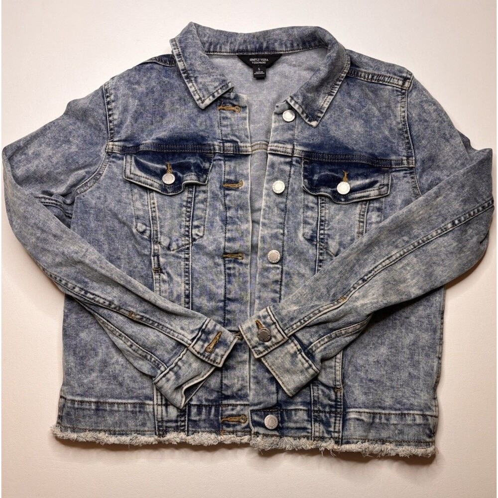 Women's Blue Jean Jacket Long Sleeve Button Front Size S Simply Vera- Vera Wang